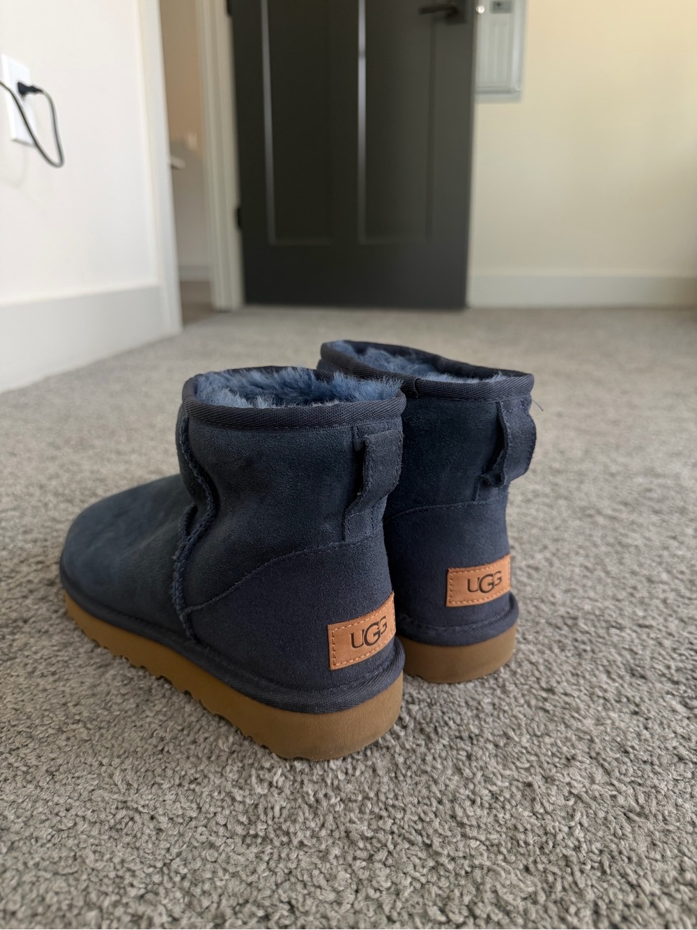 UGG Navy Suede Short Boot with Shearling